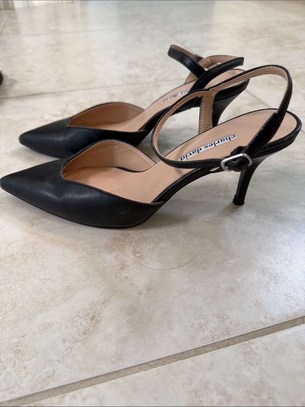 Charles David Black Pointed-Toe Slingback Stiletto Heels